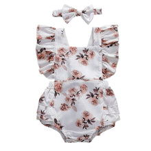 Load image into Gallery viewer, Baby Summer Clothing Infant Newborn Baby Girl Floral Romper Sleeveless Ruffled Jumpsuits With Headband
