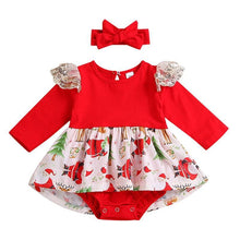 Load image into Gallery viewer, Christmas Outfits Long Sleeve Ruffles Romper Dress Cotton Santa Claus Puffy Baby Girl Party Clothes Set
