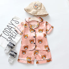 Load image into Gallery viewer, Luxury Modern Children's Pajamas Set Baby Suit Toddler Boys and Girls Ice Silk Satin Cartoon Printing Tops Pants Set Home Wear pajams for Kids
