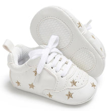 Load image into Gallery viewer, Newborn Shoes Star First Walkers Kids Toddlers Lace Up PU Leather Soft Soles Sneakers 0-18 Months
