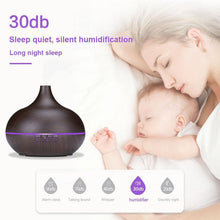 Load image into Gallery viewer, 550ml Aromatherapy Essential Oil Diffuser Wood Grain Remote Control Ultrasonic Air Humidifier Cool Mister with 7 Color LED Light Baby Bedroom, Waterless Auto Shut-Off, 7 Colors Lights Changing
