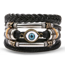 Load image into Gallery viewer, Vintage Black Bead Bracelets For Men Fashion Hollow Triangle Leather Bracelet &amp; Bangles Multilayer Wide Wrap Jewelry For Men and Women

