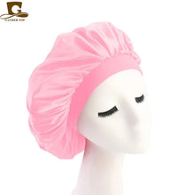 Load image into Gallery viewer, Popular Night Sleep Hat Fashion Women&#39;s Donna Sleep Cap wide band satin Bonnet cap turban headband Hair Care Bonnet Nightcap
