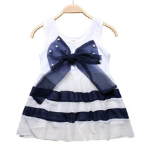 Load image into Gallery viewer, Luxury Summer Fashion Purple Stripe Round Neck Sleeveless Chiffon Dresses for baby Girls With Big Bow
