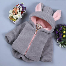 Load image into Gallery viewer, Baby Girl Einter Jacket Girl Cute Rabbit HoodedJacket Children's Wool Sweater Plus Thick Warm Plush For Kids
