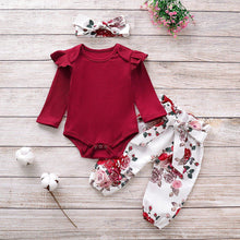 Load image into Gallery viewer, Newborn Baby Girl Clothes Knitting Cotton Long Sleeve  Tops Flower Print Long Pants Headband
