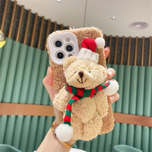 Load image into Gallery viewer, Cute Fluffy Santa 3D Teddy Bear Plush Christmas Case For Iphone 13 12 11 Pro Xs Max X Xr 7 8 Plus Se3 Shockproof Soft Cover  Super Soft Winter Warm Funny Rabbit Ears Faux Fur Plush Fluffy Cover
