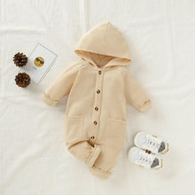 Load image into Gallery viewer, Newborn Clothing Solid Long Sleeve Hooded Button Pockets Romper Winter Warm Jumpsuit for Girls and Boys
