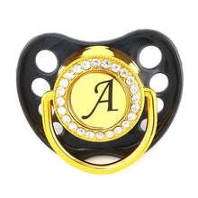 Load image into Gallery viewer, Modern Luxury Diamond Initials Letter Rhinestone Black Baby Pacifier/ Nipple For Baby Boys and Baby Girls Kids
