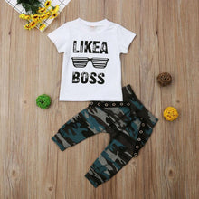 Load image into Gallery viewer, Hip Hop Short Sleeve Summer Toddler Infant Like A Boss Letter Tops T-Shirt and Pants Set For Baby Boy Kids In Military Style
