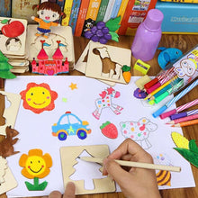 Load image into Gallery viewer, 100Pcs Baby Wooden Drawing Toys Painting Stencil Templates Coloring Board Children Creative Doodles Early Learning Education Toy
