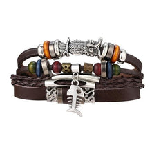 Load image into Gallery viewer, Vintage Black Bead Bracelets For Men Fashion Hollow Triangle Leather Bracelet &amp; Bangles Multilayer Wide Wrap Jewelry For Men and Women
