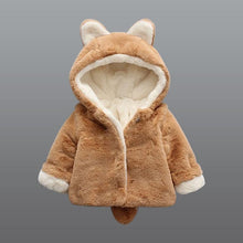 Load image into Gallery viewer, Baby Girl Einter Jacket Girl Cute Rabbit HoodedJacket Children's Wool Sweater Plus Thick Warm Plush For Kids
