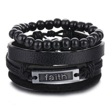 Load image into Gallery viewer, Vintage Black Bead Bracelets For Men Fashion Hollow Triangle Leather Bracelet &amp; Bangles Multilayer Wide Wrap Jewelry For Men and Women
