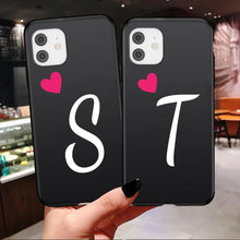 Load image into Gallery viewer, Women Elegant Black Initial Letter A-Z Love Heart Couples Phone Case For iPhone 13 12 Pro Max Mini Luxury Soft Silicone Cover Name Letter Case
