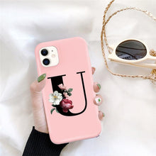 Load image into Gallery viewer, Initial Letter Silicon Phone Case For Iphone  12 Pro Max Retro Pink Flower Soft Back Cover Compatible With Iphone Case Soft Touch Cute Pink Silicone Back Cover For Iphone
