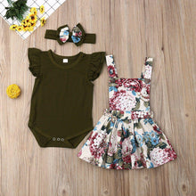 Load image into Gallery viewer, Newborn Baby Girl Skirt  Retro Sweet Strap  Jumpsuit And Headband Children's Clothes Unique Design
