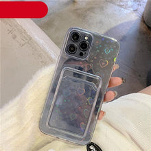 Load image into Gallery viewer, Unique Gradient Women Love Wallet Card Holder Clear Soft Case For iPhone 13 11 12 Pro Max Beautiful Colors Transparent Cover Drop Protection Transparent Phone Cover
