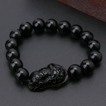 Load image into Gallery viewer, Obsidian Stone Beads Bracelet For Men and Women Unisex Wristband Gold Black Pixiu Wealth and Good Luck Bracelet Design
