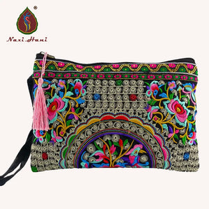 BOHO Women's bags Embroidery canvas wallet clutch purse for women Wristlets bag Retro Cell phone bags