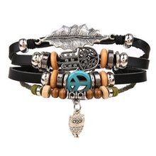 Load image into Gallery viewer, Vintage Black Bead Bracelets For Men Fashion Hollow Triangle Leather Bracelet &amp; Bangles Multilayer Wide Wrap Jewelry For Men and Women
