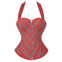 Load image into Gallery viewer, Sexy Women&#39;s Red Plaid Overbust Straps Corset Waist Cincher Outwear Halter Bustier with G-string Plus Size S-6XL
