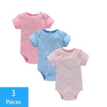Load image into Gallery viewer, 3PCS Baby Bodysuit Set (0–12M) – Soft Cotton Solid Color Summer Rompers for Boys &amp; Girls
