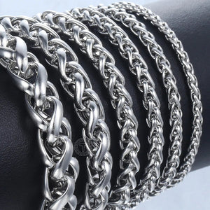 3-10mm Women's Men's Bracelet Stainless Steel Wheat Chain Bracelets Male Gifts Wholesale Jewelry 7-11" KBB8