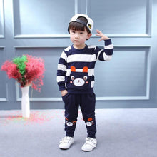 Load image into Gallery viewer, Baby Boy Cartoon Cute Bear Striped Printed Cotton Long Sleeve Two-piece Clothes Set For Boys Kids
