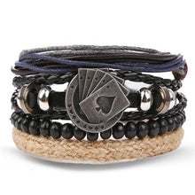 Load image into Gallery viewer, Vintage Black Bead Bracelets For Men Fashion Hollow Triangle Leather Bracelet &amp; Bangles Multilayer Wide Wrap Jewelry For Men and Women
