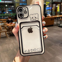 Load image into Gallery viewer, Ultra-light Transparent Photo Card Pocket Wallet Case For iPhone 13 11 12 14 Pro Max XS XR X 8 7 6S Plus Plating Cute Bear Rabbit Soft Phone Cover Cute Case with Card Holder Soft Cover
