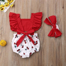 Load image into Gallery viewer, Newborn Baby Girl Clothes Ruffle Backless Cherry Romper  Headband Outfit Baby Girl Summer Clothes In Modern New Style
