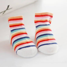 Load image into Gallery viewer, Comfortable Cute Cotton Newborn Soft Baby Girls Boys Socks Infant Toddler Stripe Anti Slip Stretchy Socks
