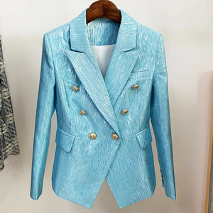 New Fashion 2023 Designer Blazer Party Women's Lion Metal Buttons Double Breasted Blazer Jacket Outer Wear Gold