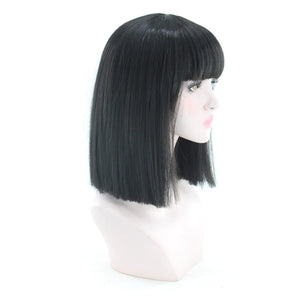 Synthetic Hair Short Wig With Bangs Cosplay Wigs For Women Straight Bob Wig Korean Pink Red Brown Blue Green White Purple Grey