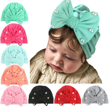 Load image into Gallery viewer, Modern Baby Hats Cute Rabbit Bow Knot with Pearls Baby Girl Hat with Pearls  for Kids In Diamond Luxury Style
