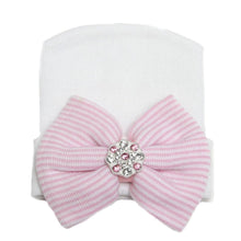 Load image into Gallery viewer, Modern Luxury Baby Girl Cotton Knit Striped Baby Caps With Big Bow For Baby Girls In Elegant Style
