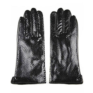 New Snake Print Leather Sheepskin Gloves Women's Fashion High Gloss Velvet Lining Autumn and Winter Warm Driving Gloves