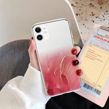 Load image into Gallery viewer, Luxury Marble Transparent Phone Case For iPhone 11 12 Pro XS Max X XR 7 8 Plus Soft Silicone Shockproof Cover  Green Marble Design Gold Sparkly Glitter Protective Stylish Slim Thin Cute Case for Phone
