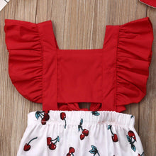 Load image into Gallery viewer, Newborn Baby Girl Clothes Ruffle Backless Cherry Romper  Headband Outfit Baby Girl Summer Clothes In Modern New Style
