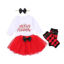 Load image into Gallery viewer, 4Pcs Baby Girls Christmas Dress Set Children Long Sleeve Top  Short Skirt Hair Band And Leg Cover
