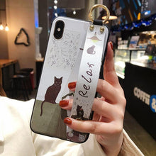 Load image into Gallery viewer, Cartoon Cute Cat Wrist Strap Soft Phone Case For Iphone 13 11 12 14 Pro Max X Xr Xs Max Se 2020 7 8 Plus 14plus Holder Cover Thanksgiving Cute Cats Silicone Case For Iphone

