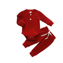 Load image into Gallery viewer, Infant Newborn Baby  Spring Autumn Ribbed Solid Clothes Sets Long Sleeve Bodysuits , Elastic Pants 2PCs
