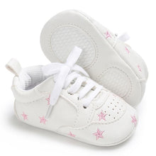 Load image into Gallery viewer, Newborn Shoes Star First Walkers Kids Toddlers Lace Up PU Leather Soft Soles Sneakers 0-18 Months
