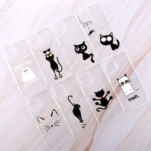Load image into Gallery viewer, Cute Cartoons Black Cat Transparent Phone Cover For Iphone 14 14promax 14plus 13promax 13 12 11 Shockproof Clear Phone Case Adorable Soft Girls Print Cat Design Clear Cute Flexible Silicone Phone Case
