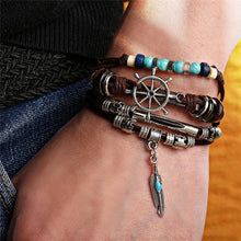 Load image into Gallery viewer, BOHO Tibet Stone Feather Multilayer Leather Bracelet Eye Fish Charms Beads Bracelets For Men Vintage Punk Wrap Wristband Cool Jewelry

