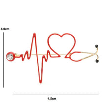 Load image into Gallery viewer, Wuli&amp;baby Red Heart Rate Brooches Enamel Electrocardiogram Stethoscope Hospital Doctor Brooch Pins
