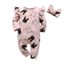 Load image into Gallery viewer, Modern Baby Girls Romper Cartoon Rabbit Pattern Cotton Long Sleeve Jumpsuit+Headband Outfits Set Jumpsuit With  Bow
