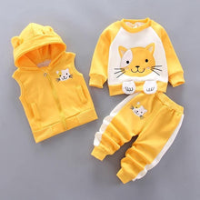 Load image into Gallery viewer, Modern Fashion Cotton Thick Warm Casual Hooded Sweater Cartoon Cute Bear Three-piece Suit For Baby Boy &amp; Girl

