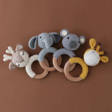 Load image into Gallery viewer, BPA Free Baby Wooden Teether Crochet Rattle Toy for Newborns

